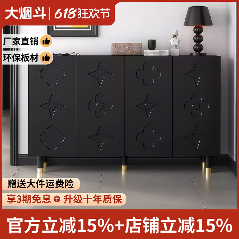 黑色鞋柜复古法式家用一体靠墙门口玄关柜简约入户门客厅收纳柜子
