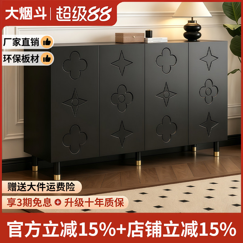 黑色鞋柜复古法式家用门口入户玄关高级简约现代客厅储物收纳柜子