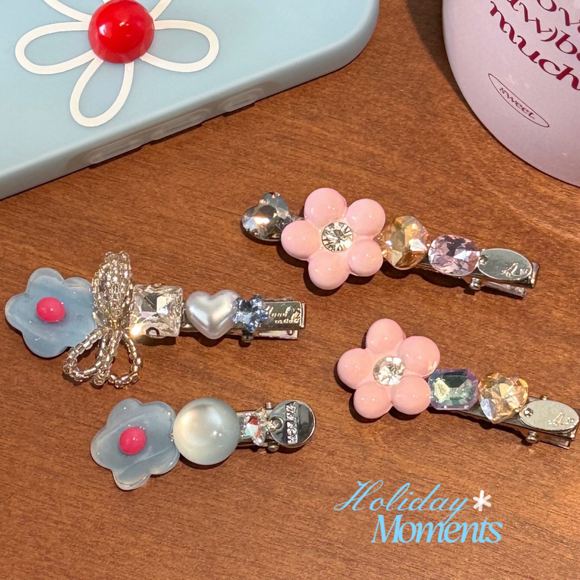 高颜值水钻花朵字母发夹韩系甜美发饰