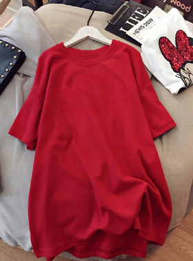 中长款体恤夏季新款大码女装宽松网红超火cec短袖t恤裙女ins上衣