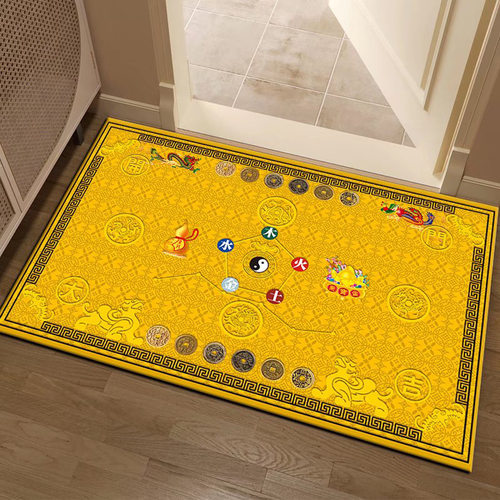 七星九运过门垫金黄色五帝钱太极八卦地毯入户聚财可擦洗皮革地垫