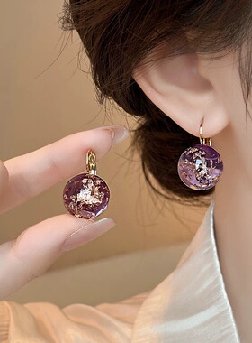 紫色清透圆球耳扣女小众独特高级感耳环2025新款爆款轻奢气质耳饰