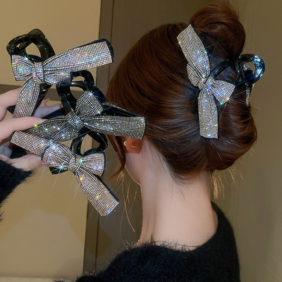 镶钻蝴蝶结超闪发夹女气质高级感后脑勺鲨鱼夹法式复古轻奢大抓夹