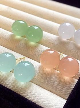 春夏甜美清新糖果色圆球银针耳钉女日韩简约风耳环多巴胺色系耳饰