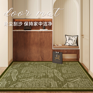 高端中古风入户门垫绿色地垫门口耐脏刮泥丝圈脚垫大门外防滑地毯