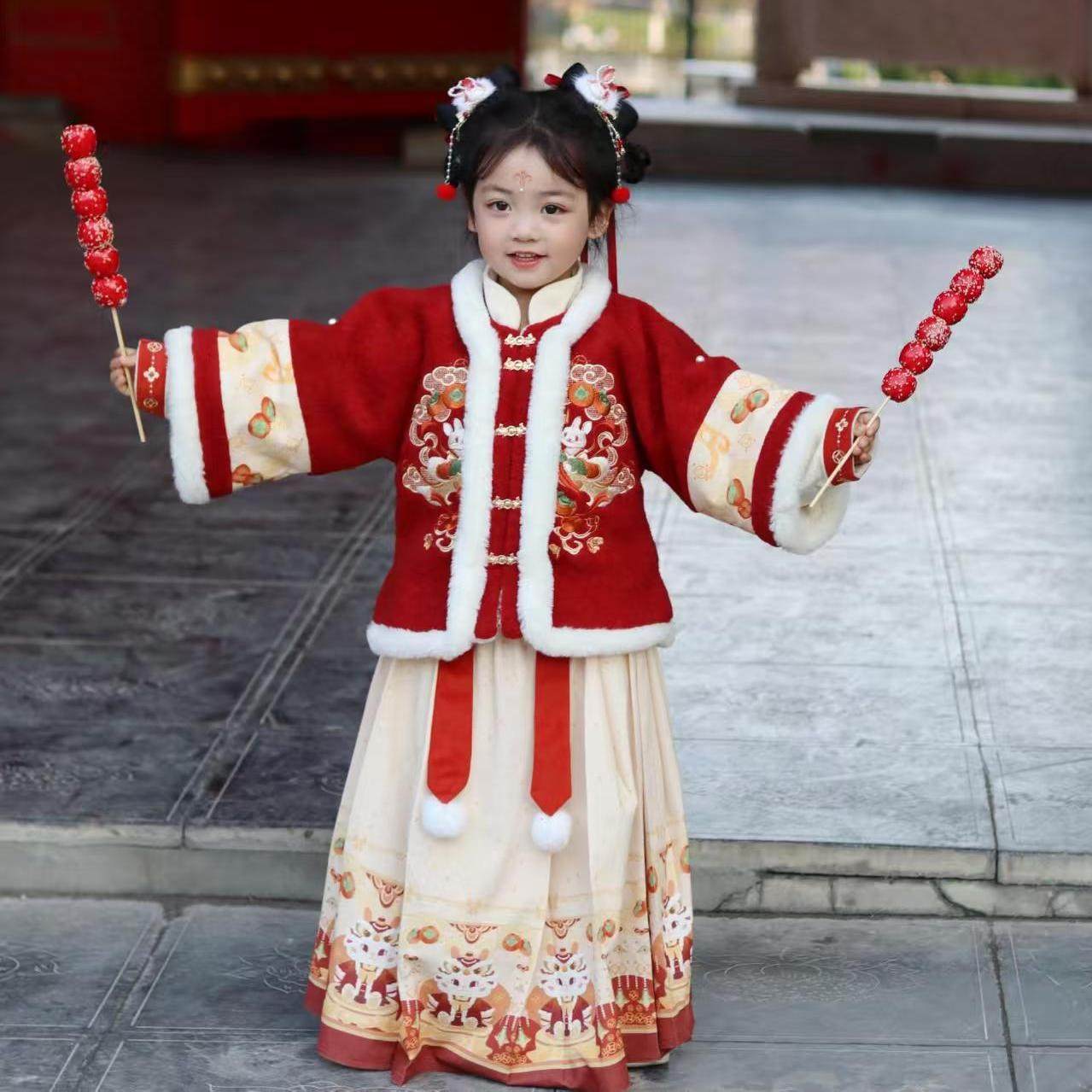女童汉服红色喜庆套装儿童对襟古装中国风日常新中式外套兔子刺绣,童装/婴儿装/亲子装,汉服,淘宝优惠券,粉丝福利购,淘宝优惠卷