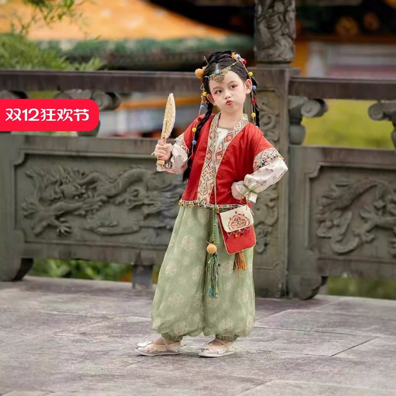 女童汉服春中国风复古儒裙超仙连衣裙喜庆女宝演出服批发现货