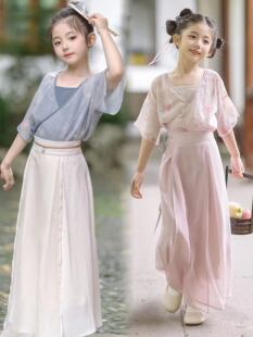 三件套简约汉服女童夏短袖古风超仙国风齐宝宝轻薄仙女连衣裙宋制