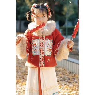 儿童汉服拜年服冬季明制红色宋代冬季喜庆国风新中式加厚新款女童