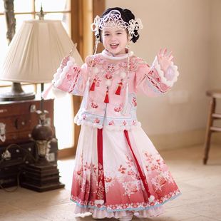 女童明制汉服马面裙国风粉白公主裙保暖服清汉女民国新中式明代