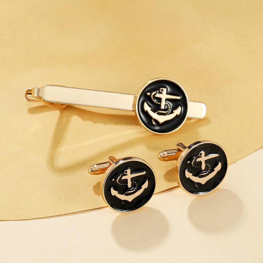 创意时尚个性船锚滴油合金领带夹袖扣套装百搭衬衫配饰