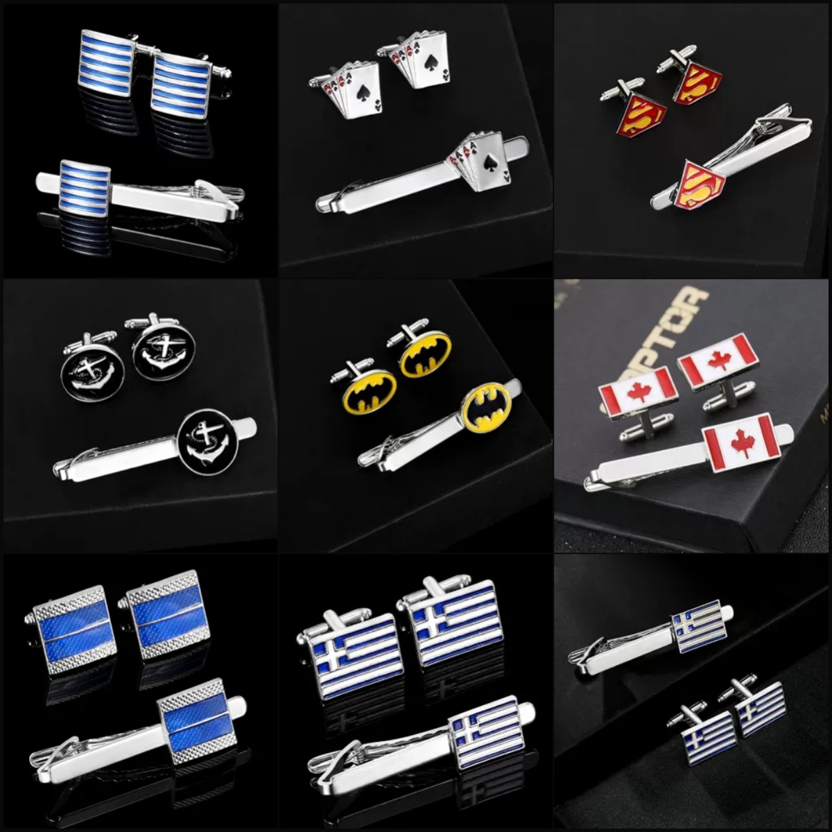 时尚创意袖扣领带夹套装男士商务个性蓝色彩色领夹袖扣套装