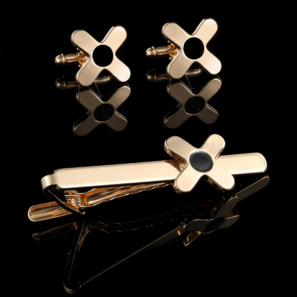 创意时尚个性十字滴油合金袖扣领带夹套装百搭衬衫配饰