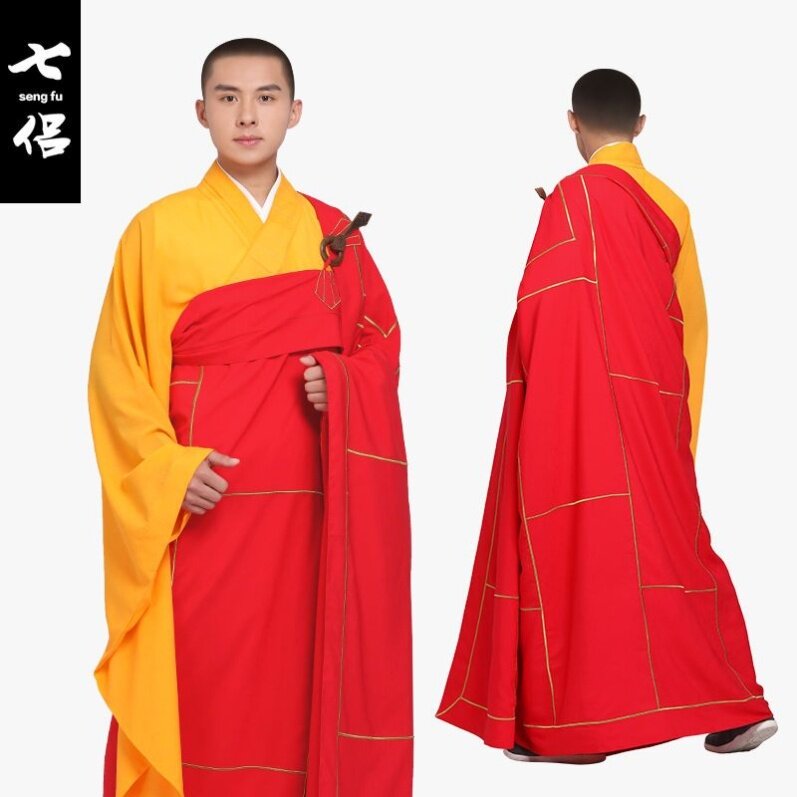 新品七侣木勾环加高工艺金线刺绣双层祖衣袈裟红色七忏衣僧服唐僧