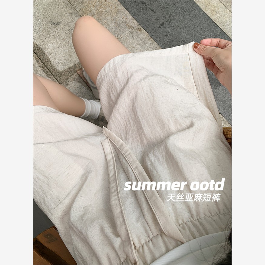 天丝亚麻工装短裤女夏薄款高腰小个子休闲裤宽松显瘦a字阔腿裤