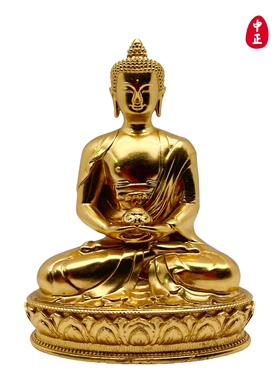中正造像阿弥陀佛贴金10cm铜摆件