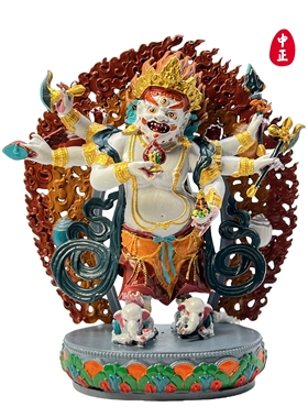 六臂白怙主11cm彩绘中正造像摆件