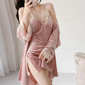 新款 金丝绒睡衣女2026春吊带睡裙睡袍套装 家居服带胸垫0128z