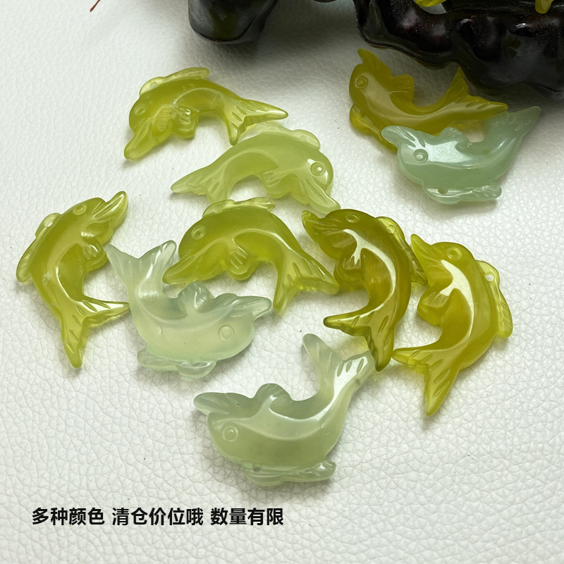 清仓捡漏!天然玉石吊坠海豚款式挂件饰品岫玉挂坠项链儿童挂坠