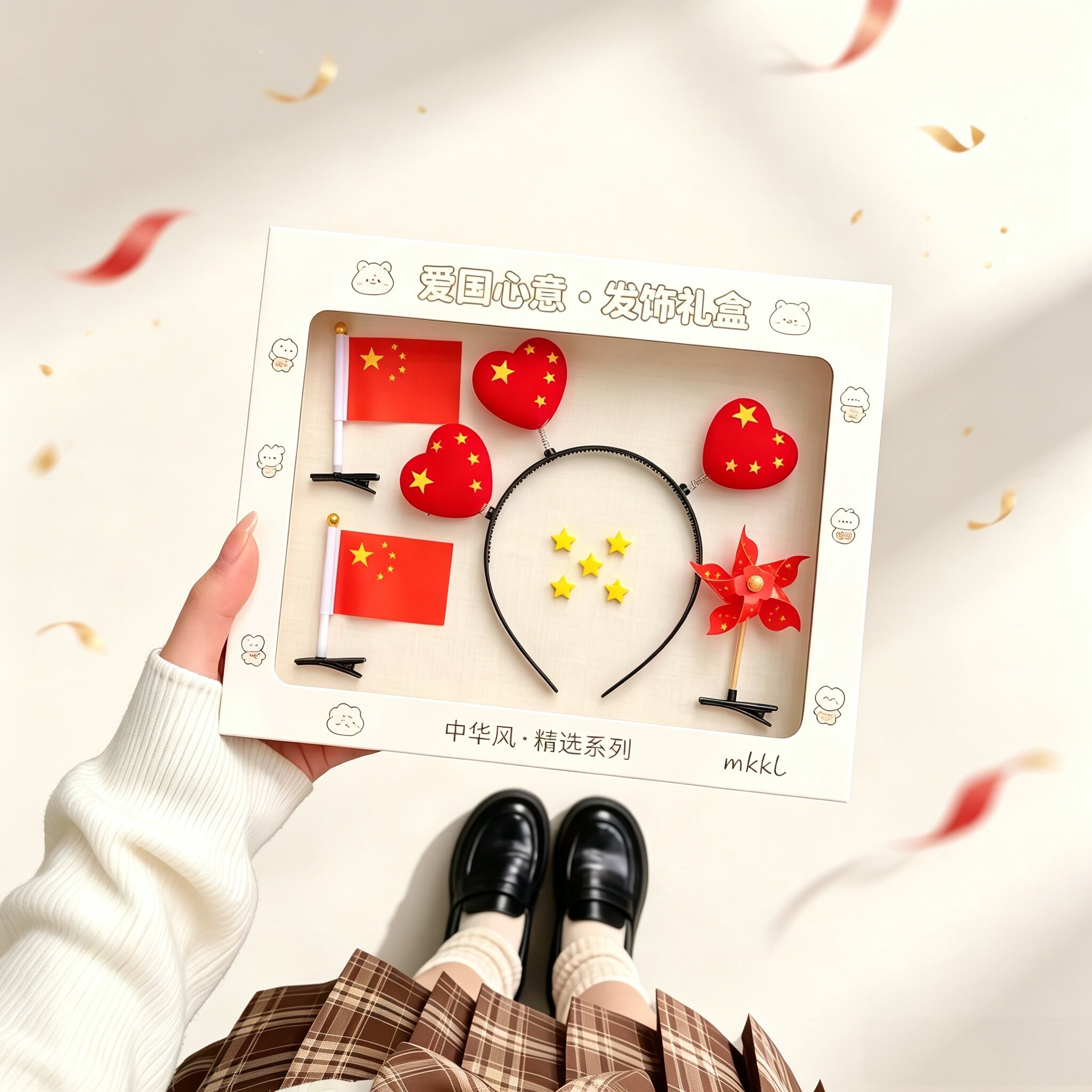 国庆节装饰发箍发夹头绳红色五角星爱心手摇旗手环儿童脸贴小礼品