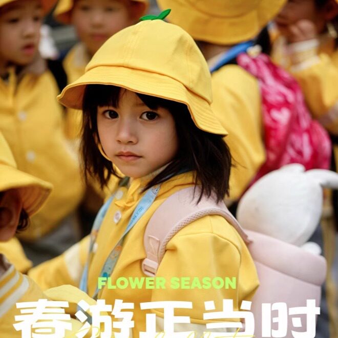 幼儿园春游定制圆顶儿童帽带logo印字的卡通帽子透气幼儿园小黄帽