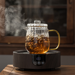 花瓣耐热玻璃煮茶壶带把电陶炉套装 小型家用耐高温茶水分离煮茶器