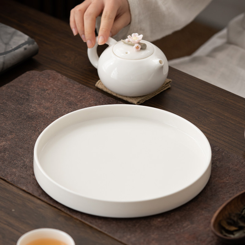 羊脂玉瓷干泡盘茶具托盘家用陶瓷茶壶盖碗底座蓄水小茶海两三人用