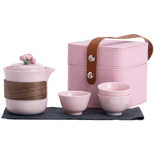 手捏花一壶三杯快客杯户外露营泡茶防烫手抓壶便携式旅行茶具套装