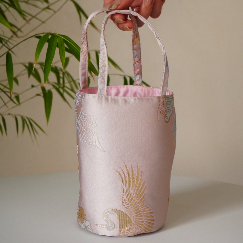 仙鹤水桶包茶具收纳包户外旅行保温杯布艺高级户外便携茶叶罐布袋