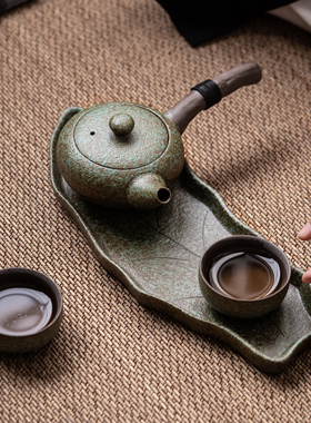 粗陶干泡茶具套装家用简约日式复古陶瓷功夫侧把茶壶茶杯一壶两杯