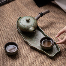 家用简约日式 复古陶瓷功夫侧把茶壶茶杯一壶两杯 粗陶干泡茶具套装