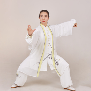 新款垂感春夏季太极服表演武术练功演出气功男女飘逸白色