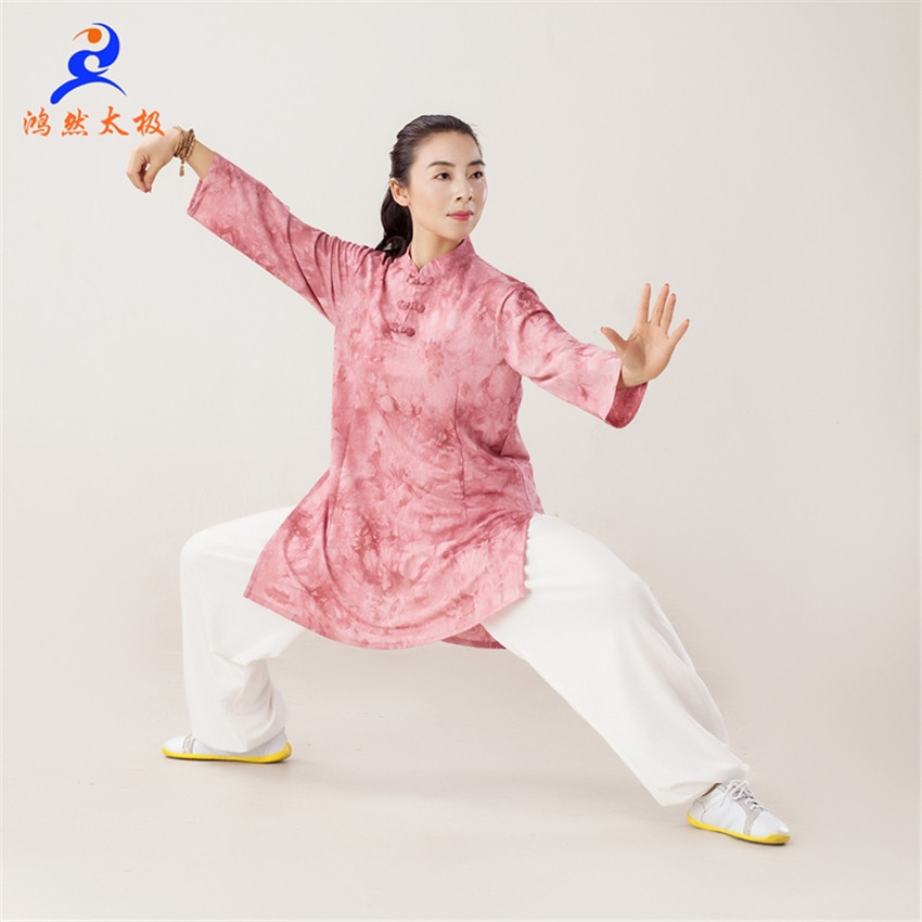 鸿然太极服轻柔飘逸扎染透气垂顺七分袖武术服比赛服春夏季女