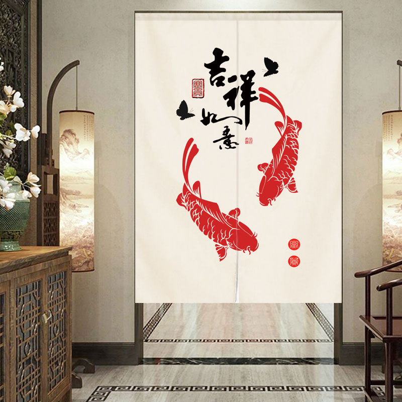 新中国风门帘隔断帘玄关禅意风水卧室入户大门布艺挂布遮挡布帘子