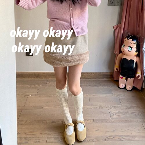 春夏秋镂空堆堆及膝纯色甜美棉袜