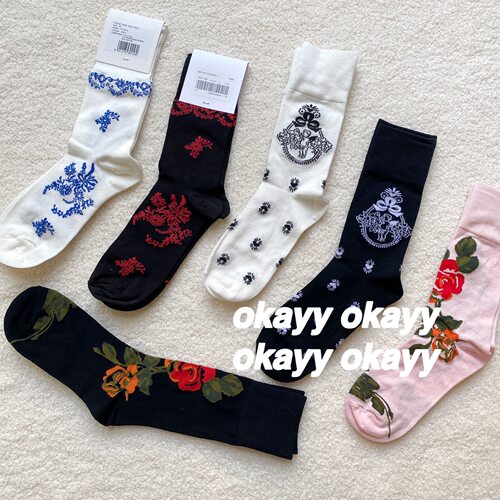 英国小众花卉刺绣中筒袜