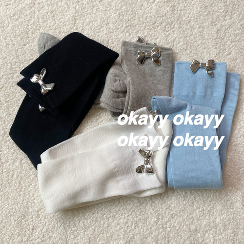 金属蝴蝶结袜学院风jk少女中筒