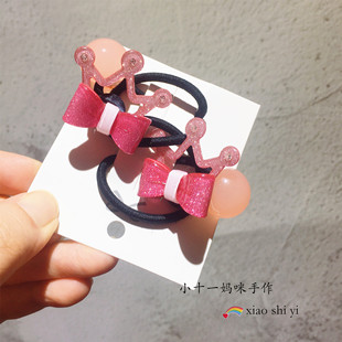 新款韩国进口女童皇冠发饰公主带钻发绳儿童不伤发高弹发圈