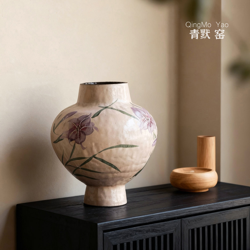 景德镇新中式陶瓷花瓶复古花朵彩绘装饰插花家居客厅餐桌玄关摆件