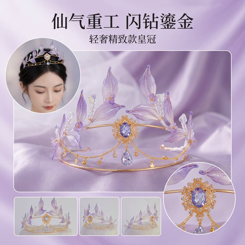 【有成品】缠花发冠桂冠发饰送对象闺蜜七夕生日节日礼品与材料包图片