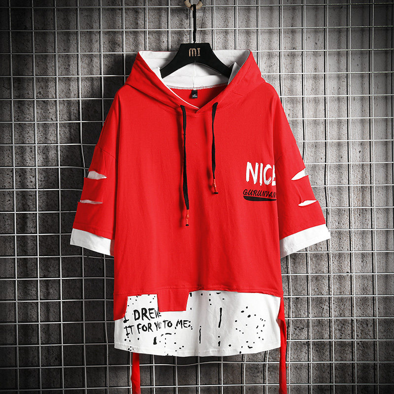 夏装13青少年14潮男孩子14大童15短袖t恤16岁初高中学生带帽卫衣