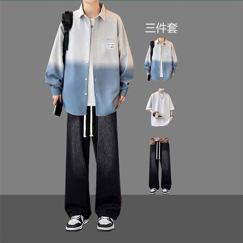 骆陀耐客青少年长袖衬衫春秋季高休闲运动套装