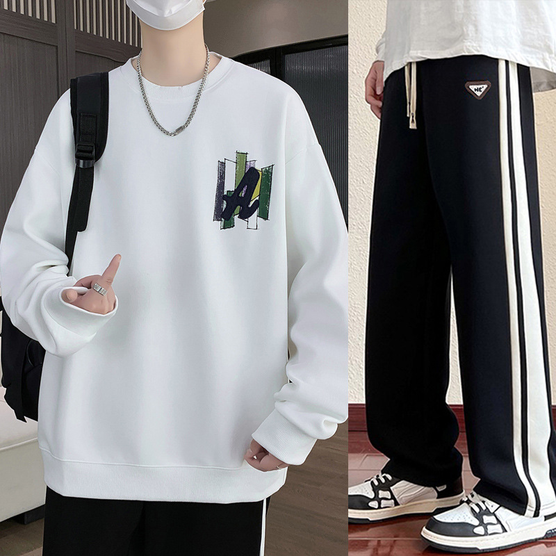 骆陀耐客男士圆领卫衣套装2025秋季新款男装青少年时尚休闲潮流