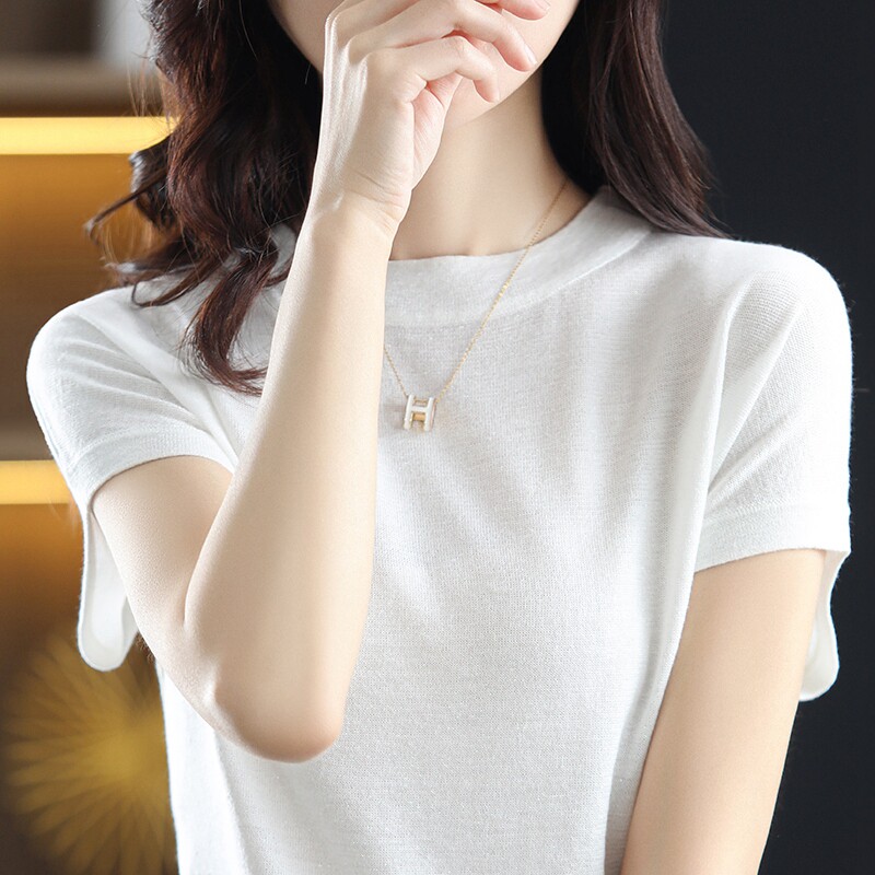 女士金银丝圆领短袖T恤简约休闲