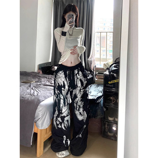 黑色工装裤女2026春秋新款美式朋克赛博哥特视觉系宽松直筒裤子男