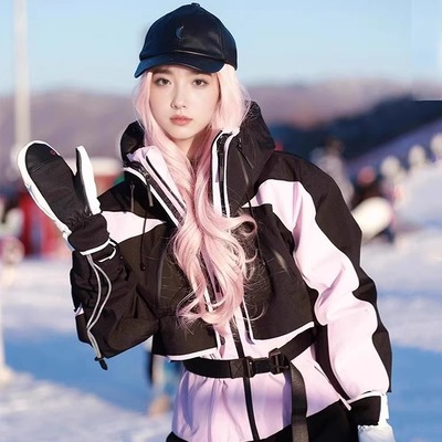 LDAB黑色收腰滑雪背带裤套装女