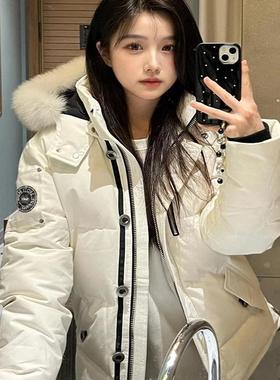 LDAB白色羽绒棉服女2025新款美式加厚小个子设计感短款连帽面包服