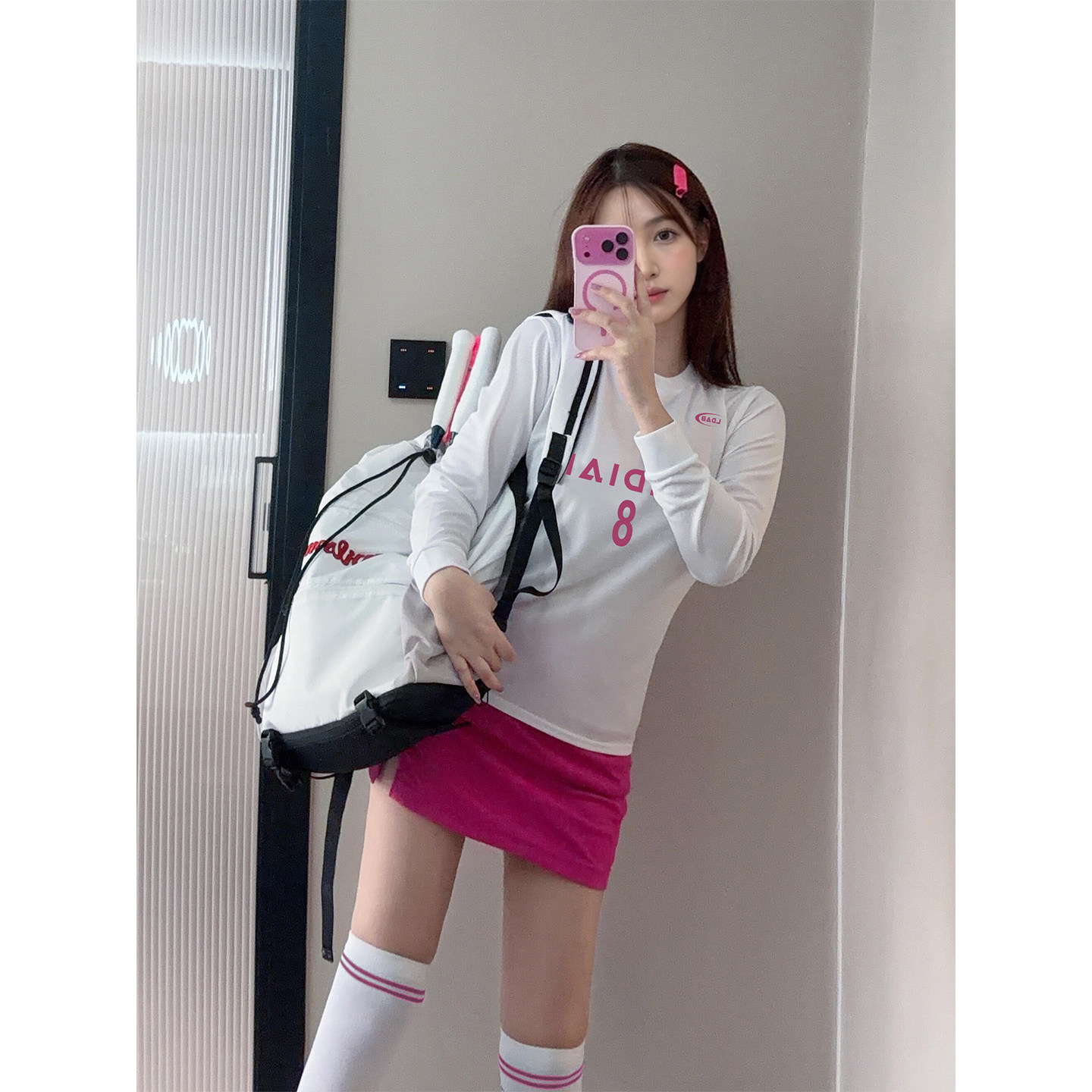 临典白色羽毛球服套装女2026春季新款运动乒乓速干长袖大赛裙子