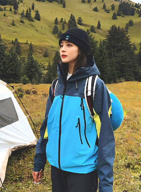 LDAB蓝色冲锋衣款外套女2026春秋新三合一户外小个子宽松登山服