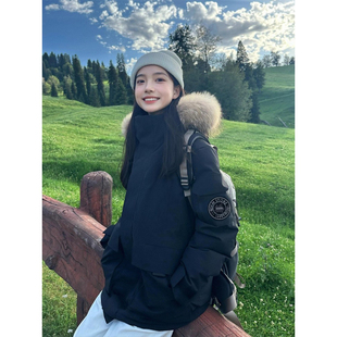 LDAB黑色工装羽绒服女款冬季加厚高级感oversize情侣中长款派克服